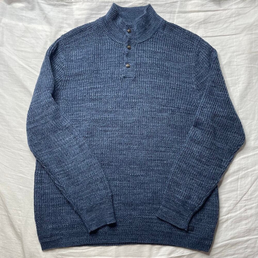 Polo Ralph Lauren Mock Neck Henley Knit Sweater Blue Sz XL Men's Cotton